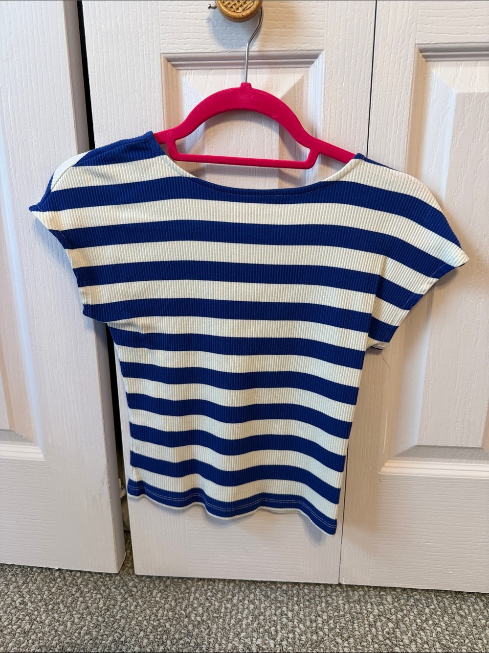 J. Crew Blue and White Striped Short Sleeve Tee - Scoop Back